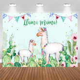 Aperturee - Llama Mama Green Cactus Gold Dots Theme Party Backdrop